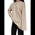 thumbnail image 3 of Camisetas de Larga con Cuello Redondo Extragrande para Mujer, Blusas Básicas de Otoño, Ropa Informal de Entrenamiento Y2K. Albaricoque M, 3 of 7