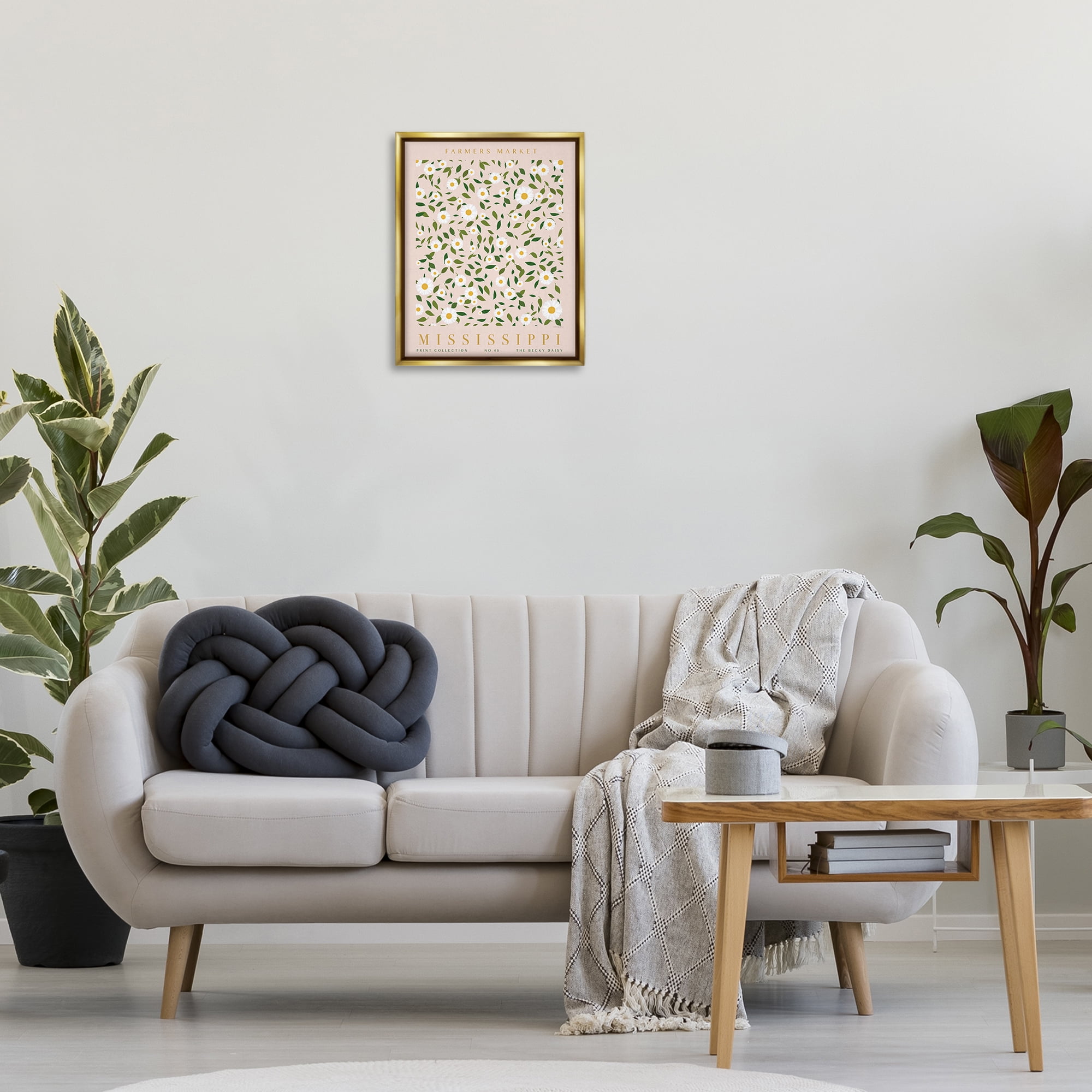 Stupell Industries Mississippi Daisy Pattern Typography Painting Gold Floater Framed Art Print Wall Art, 17 x 21