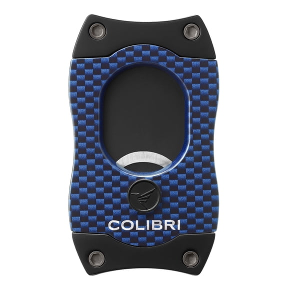 Colibri Premium S-Cut Cigar Cutter - Ergonomic Stainless Steel Spring-Loaded Straight Cut Blade, Ideal for up to 66  Ring Gauge - Gift for Cigar Enthusiasts (Blue Carbon Fiber)