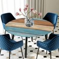 thumbnail image 5 of Elastic Fitted Round Tablecloth, Farmhouse Light Blue Brown Waterproof Stretch Table Cover for 45"-54" Tables, Vintage Wooden Striped Washable Outdoor Tablecloths for Patio, Picnic, Camping, 5 of 9