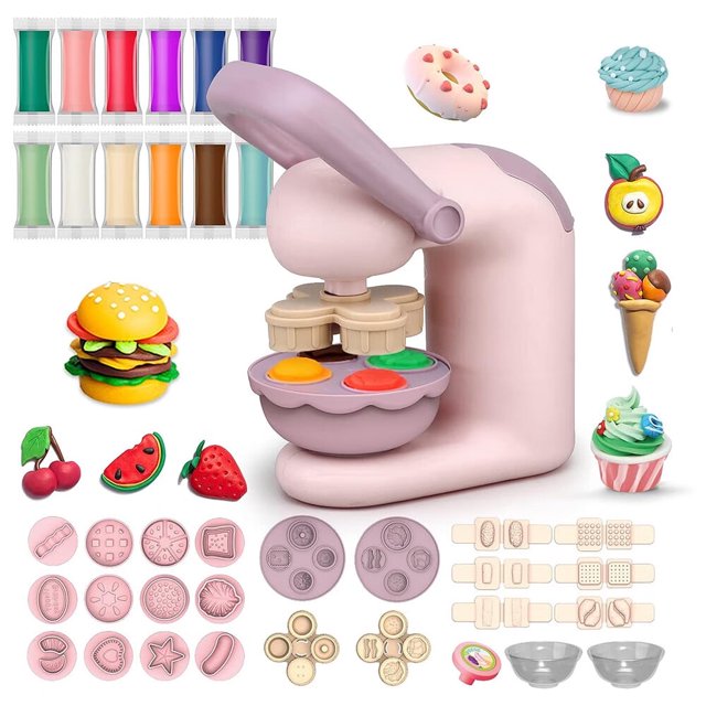 MesaSe Diy Colourful Clay Pasta Machine Kid Pretend Play Simulation Hamburg Machine Set for Girl Toys Gift