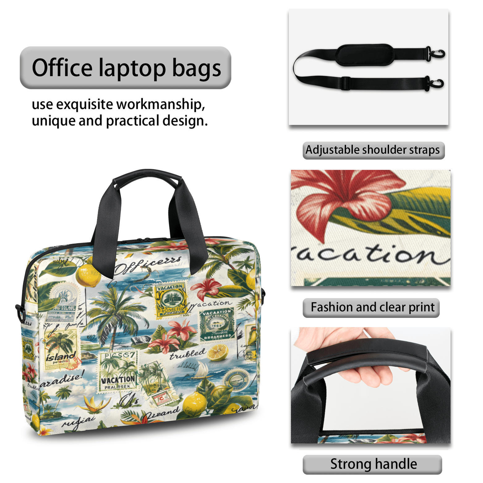Herdesigns Summer Theme Laptop Bag for Women Men, Computer Case Briefcase Messenger Bags, 15-15.6 inch Laptop Sleeve Shoulder Bag