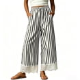 thumbnail image 2 of Levmjia Women Striped Wide Leg Pants with Lace Hem Drawstring Elastic Waist Casual Lounge Pants with Pockets Aesthetic Trousers for Summer, 2 of 9