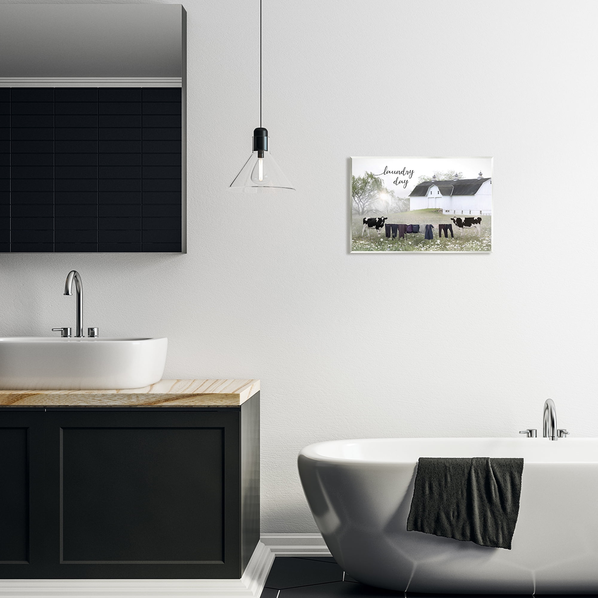 Stupell Laundry Day Rural Cows Meadow Nature Painting Wall Plaque Unframed Art Print Wall Art