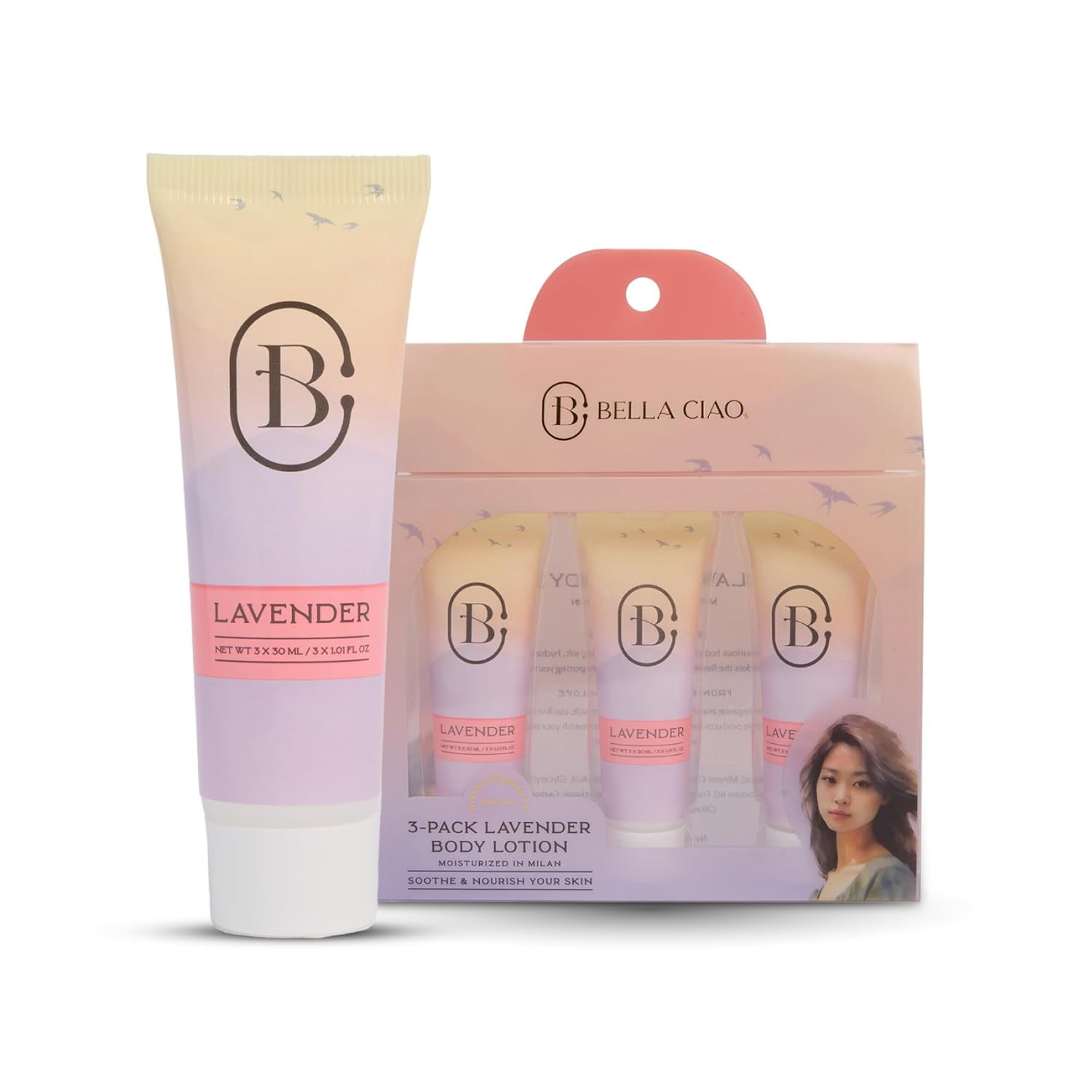 Bella Ciao Pack of 3 Daily Moisturizing Body Lotion, Lavender-Scented Lotion for Dry Skin, 24-Hour Hydration, Made Without Synthetic Fragrances, Phthalates, Parabens, and Dyes, Travel-Friendly Size
