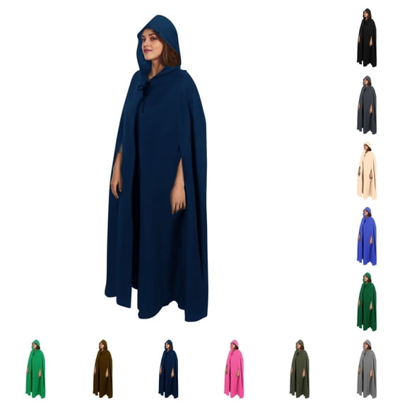 SAWOBUUN Adult Renaissance Medieval Hooded Cloak Winter Warm Long Cape with Arm Holes for Halloween Party