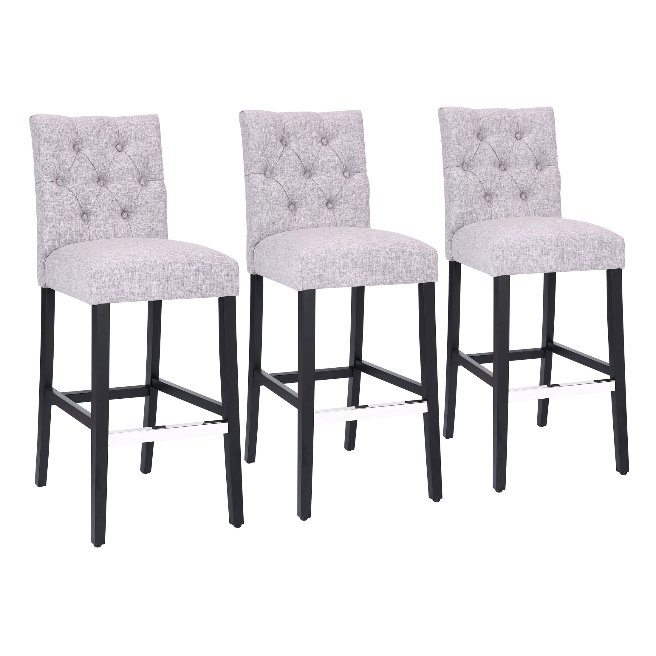 WestinTrends Hayes Black Barstools Bar Height Set of 3, Modern Linen