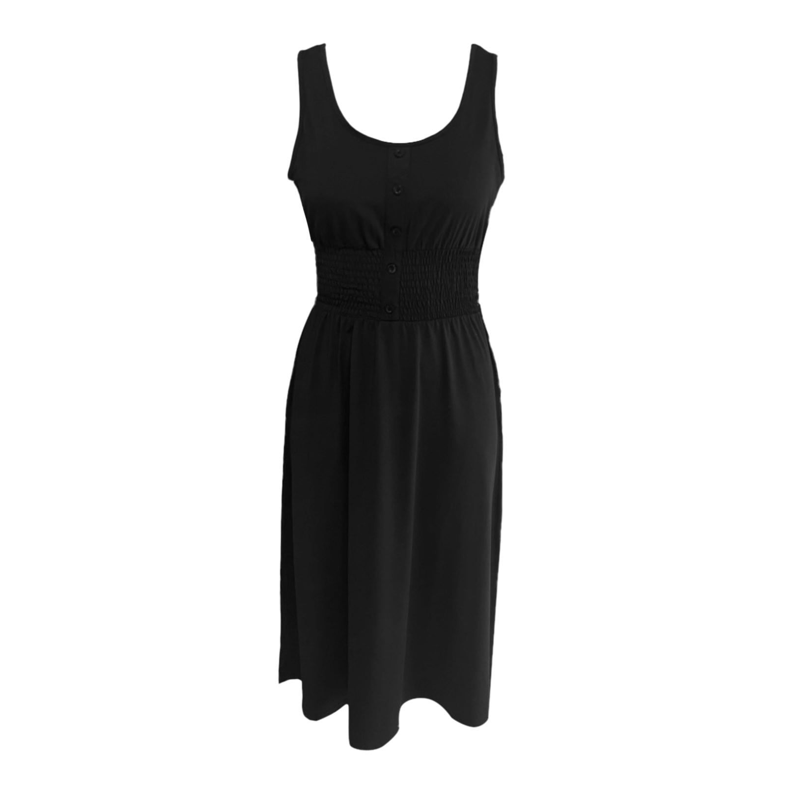 Womens Summer Dresses Sleeveless Button Down Smocked Empire Waist Casual A Line Swing Midi Dress E Dresses for Women Knit Dresses for Women Athletic Dress Dress Loose Casual Dress T Shirts for Dress