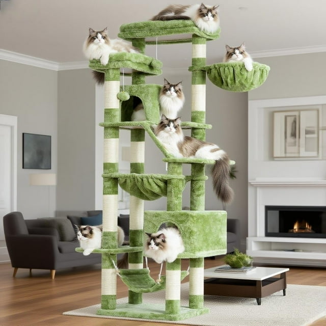 Árbol para Gatos Heybly HCT034GR de 180 cm de Alto con 2 Perchas, 2 Condominios