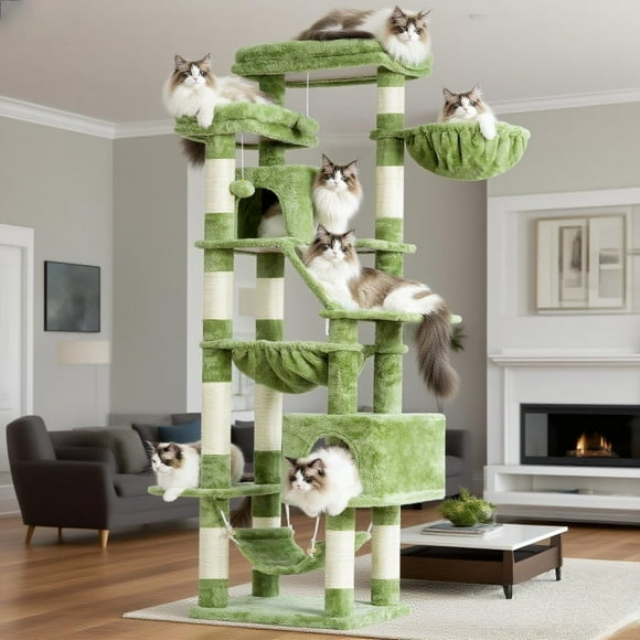 Árbol para Gatos Heybly HCT034GR de 180 cm de Alto con 2 Perchas, 2 Condominios