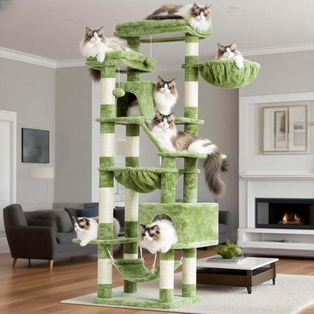 Árbol para Gatos Heybly HCT034GR de 180 cm de Alto con 2 Perchas, 2 Condominios