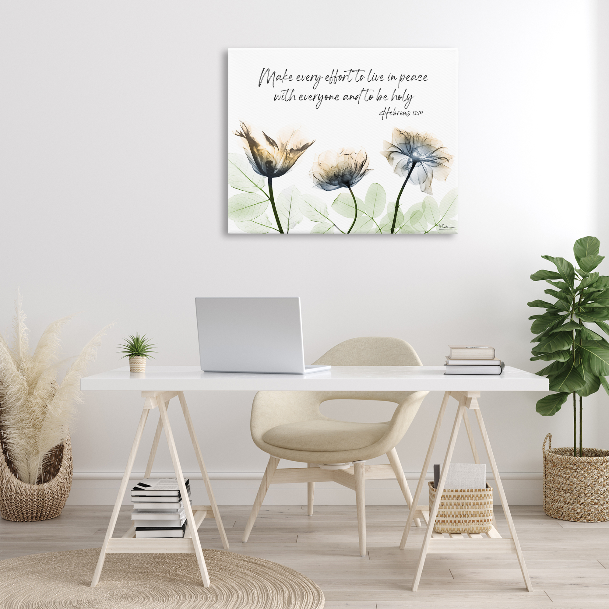 Stupell Industries Live In Peace Floral Religious Painting Gallery Wrapped Canvas Art Print Wall Art, 40 x 30