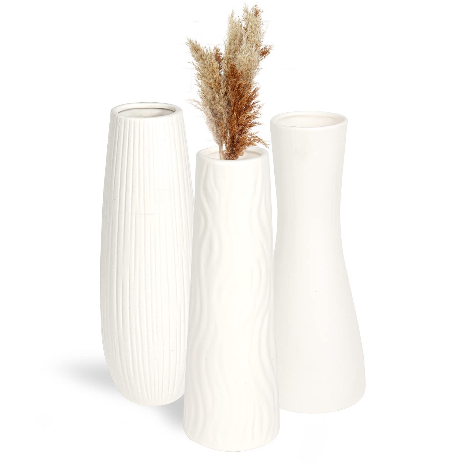 XIGZUHAN White Ceramic Vase Set of 3，Flower Vase Minimalism Style for