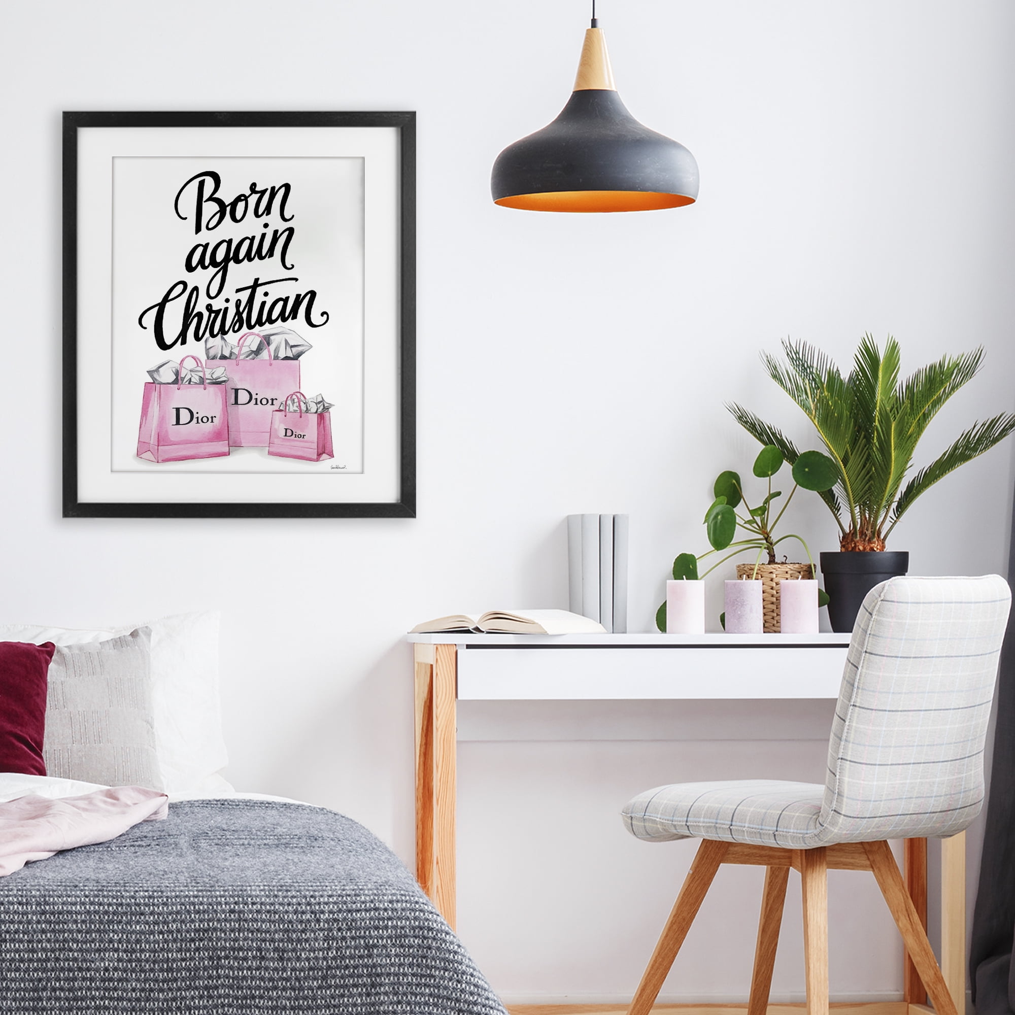 Pink Bags Born Again Christian Black Framed Print Under Glass, design by Amanda Greenwood