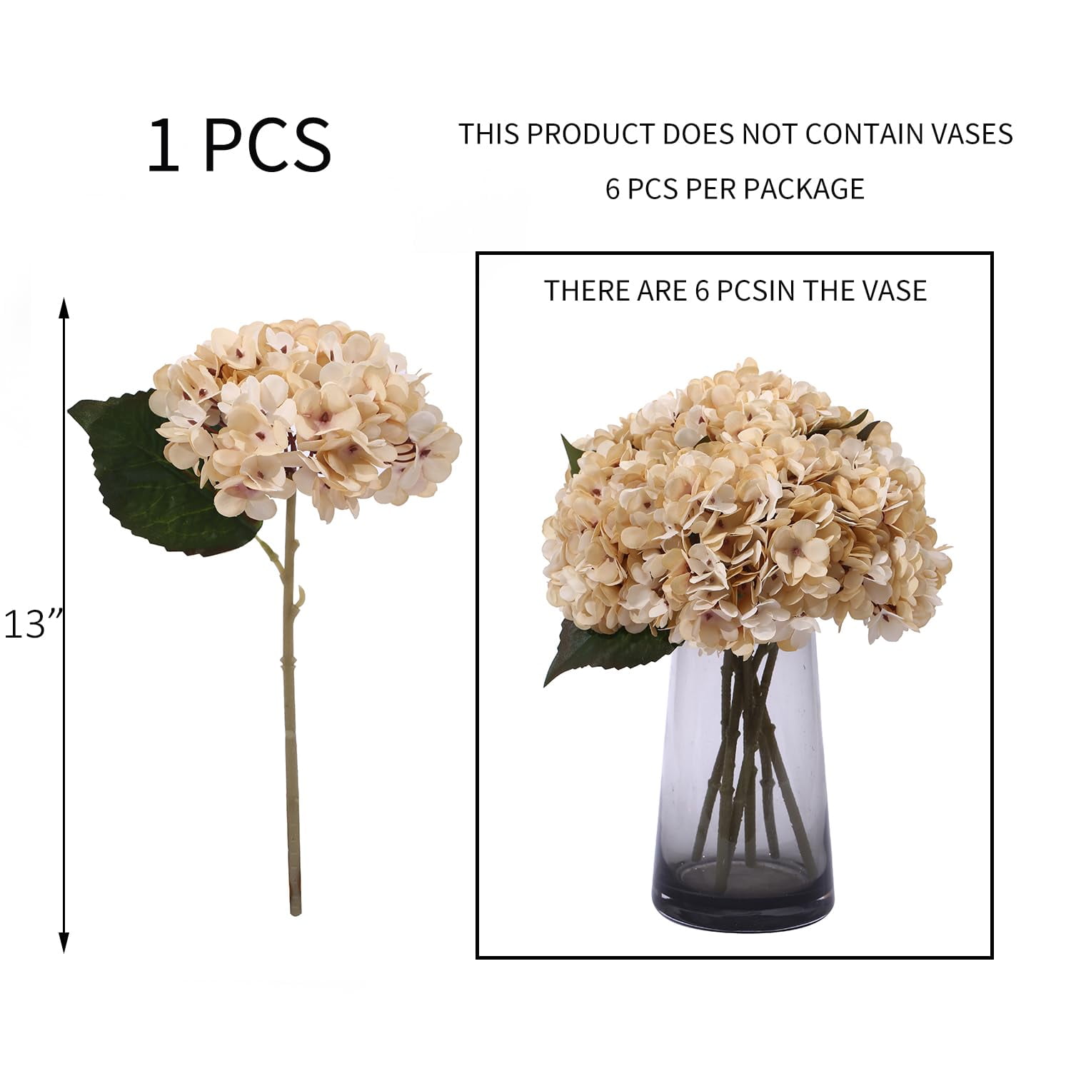 Cabin 6pcs Fake White Flowers Artificial Silk Hydrangea Flowers Bouquets Faux Hydrangea Stems(White)
