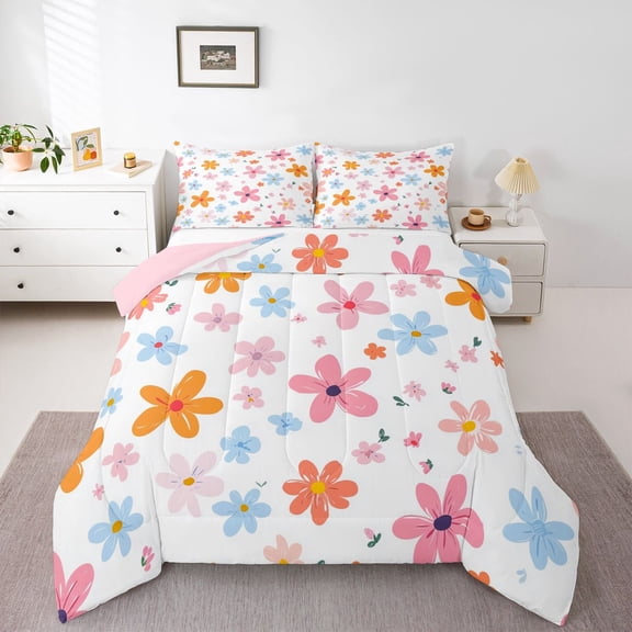 Castle Fairy Teens Colorful Flowers Twin Comforter Sets,Spring Garden Bedding Set
