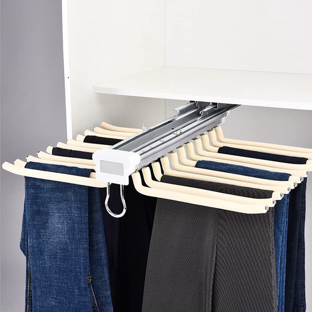 Fetcoi, Pants Rack Pull Out Trousers Rack 22 Arms Steel Pull Out Pants Hanger