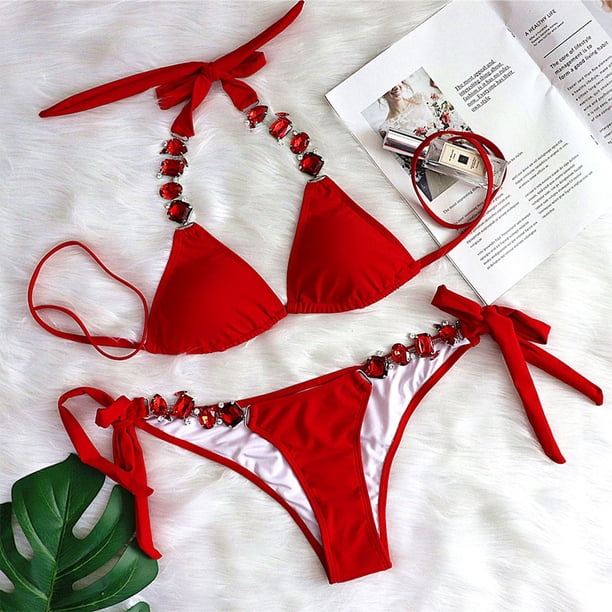 Trajes de baño Amzcrzy Tankini para mujer, trajes de baño, trajes de baño, bikini, traje de baño de color sólido para mujer + bañador y bikini de moda, traje de baño dividido rojo, S
