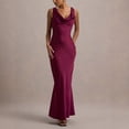 thumbnail image 4 of 2026 New Women's Burgundy Cowl Neck Satin Mermaid Maxi Dress Sleeveless Formal Evening Party Gown, 4 of 6