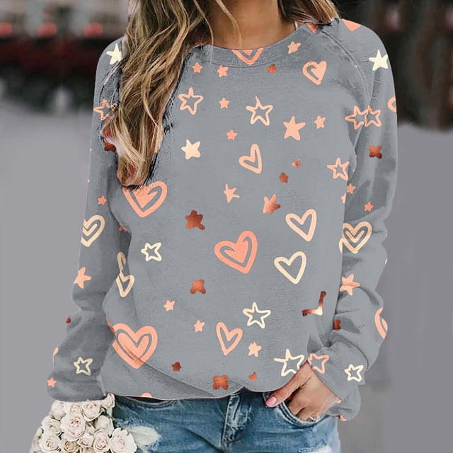 RKSTN Blouses pour Femmes, Chandail en Molleton Imprimé de la Saint-Valentin, Épaule à Manches Longues, Col Rond, Blouses Habillées Décontractées