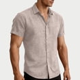 thumbnail image 2 of Yyuenw Linen Shirts for Men, Solid Color Slim Fit Short Sleeve Button Down Shirt, Casual Summer Top for Men, 2 of 8