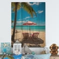 thumbnail image 2 of Designart "Beach Chairs Beach Pink" Nautical & Beach Print on Natural Pine Wood, 2 of 5