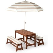 Matladin Outdoor Kids Picnic Table Outdoor with Adjustable Umbrella, Wooden Picnic Table Set with Removable Cushions for Patio, Garden, Indoor