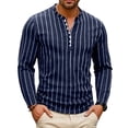 thumbnail image 2 of GrmtClth Shirts for Men Casual Vertical Striped Top Work Button Tee Trend Long Sleeve Blouse Henley Dark Blue L, 2 of 4