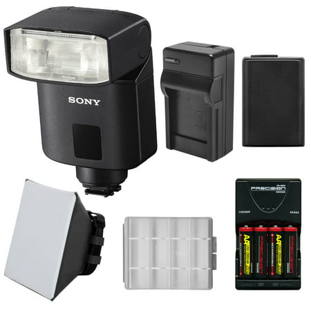 Sony Alpha HVL-F32M Compact Flash with AA, NP-FW50 Battery & Chargers + Soft Box Kit for A6000, A6300, A7, A7R, A7S II (Best Flash For Sony A6000)