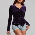 thumbnail image 7 of TKLPEHG Womens Tops V-Neck Velvet Ruched Tops Solid Color Lightweight Long Sleeve T Shirt Fall Tops Fashion Loose Comfy Casual Blouses Pullover (Purple,L), 7 of 7