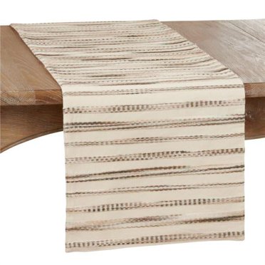 Saro Lifestyle - Runner da tavola in misto lino con motivo a vortice, collezione Augustina, Naturale, 16 x 90