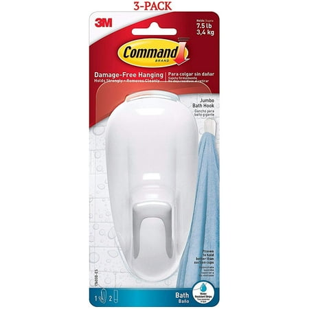 

Command Bathroom Hook with Water-Resistant Strips Large 3-Hooks 6-Strips White