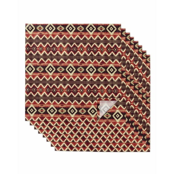 nqOlkjepod Red Brown Geometric Cloth Napkins Set of 8 Reusable Dinner Napkins, Ethnic Southwest Country Cocktail Napkin Washable Table Napkins for Wedding/Holiday Party/Baby Shower 20"x20"