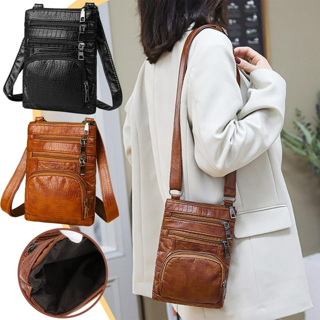Feltree Women'S Multi-Layer Large Capacity Shoulder Bag in Brown Pu Leather for Daily Use, Work, and Travel