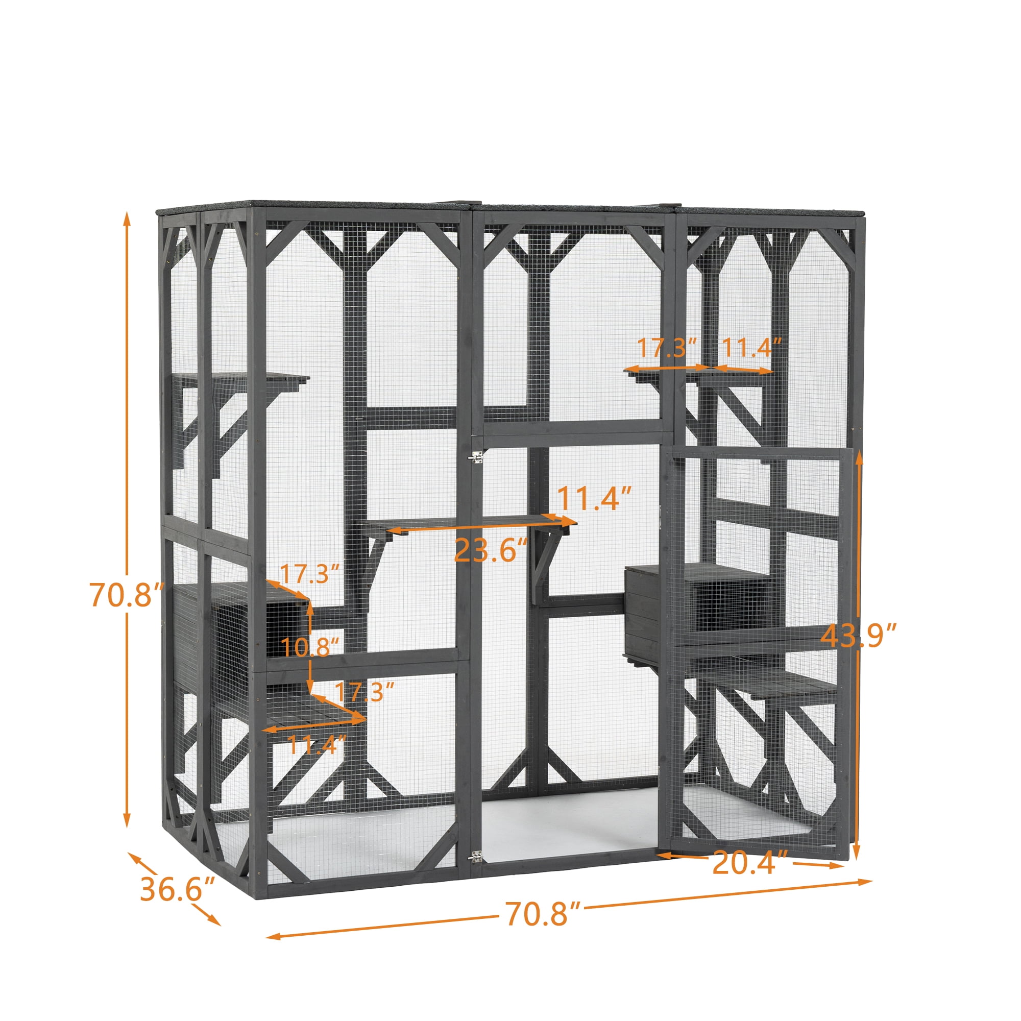 LZBEITEM 1-Story Waterproof Large Outdoor Cat House with 5 Platforms & Weather Protection, Grey