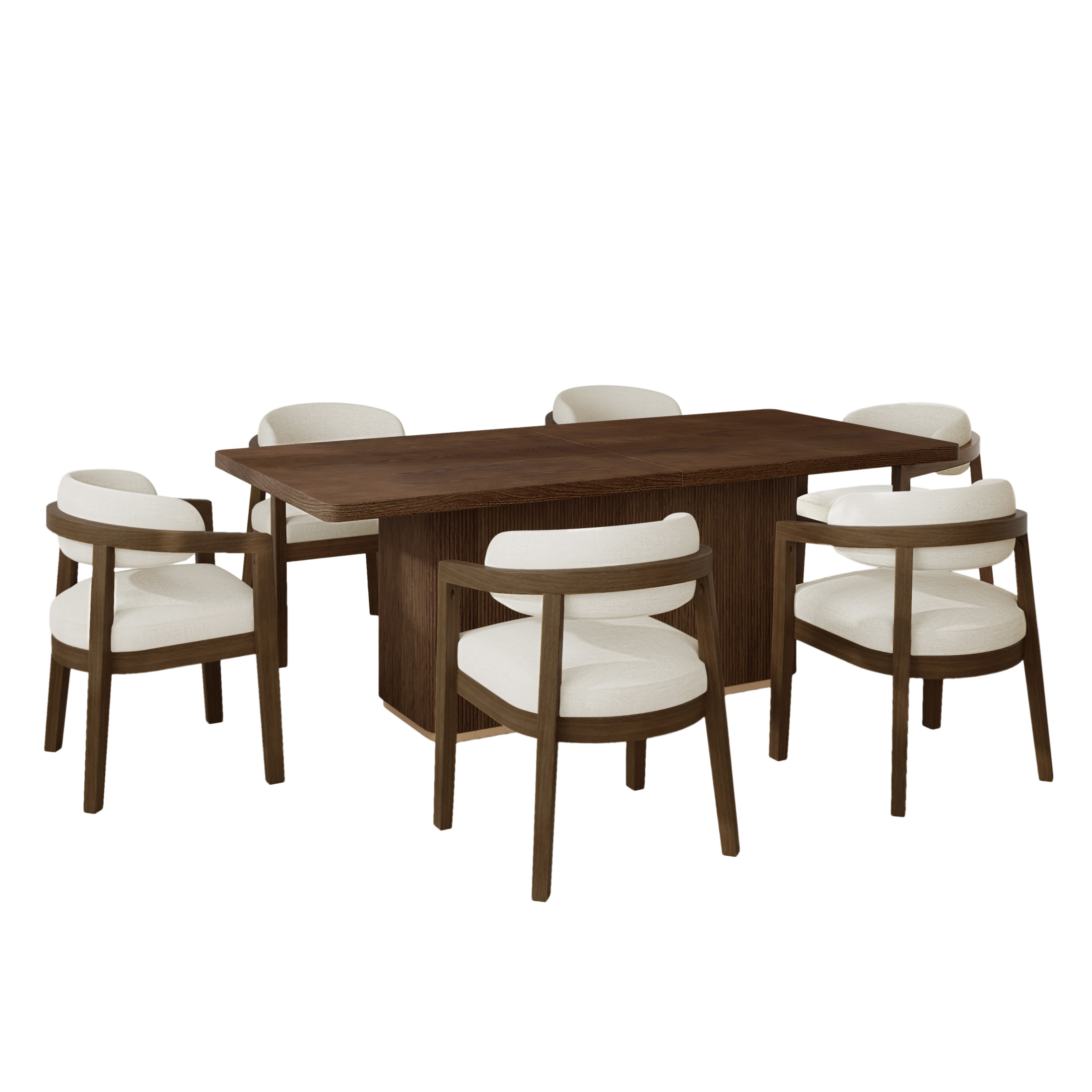 Christopher Knight Home 7-Piece Dining Set, 84" Rectangular Table with Beige Upholstered Open-Back Arm Chairs
