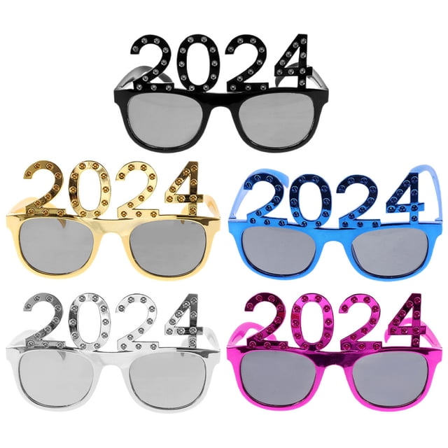 OULII 5Pcs New Years Glasses Assorted Colors 2024 Party Photo Booth Props Pc Material