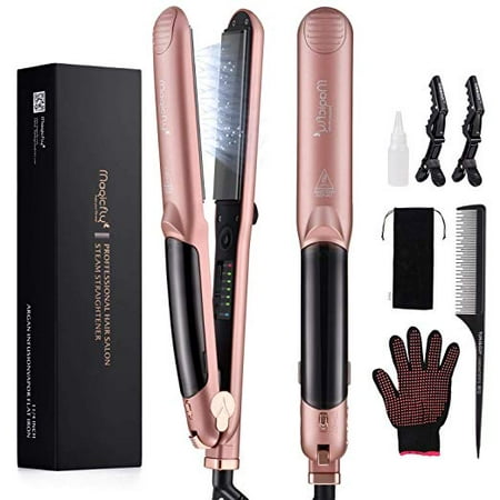 Steam Hair Straightener,Magicfly Professional Ceramic Tourmaline Ionic Steam Flat Iron with Vapor, 360°Swivel Cord, Heat up Fast Hair Iron with 5 Temperature Modes for Most Hair Types, Rose