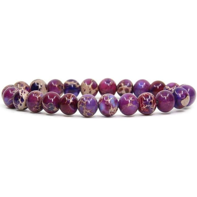 Bracelet Élastique Unisexe en Perles Rondes de 8 mm en Jaspe de Sédiment Marin Violet Fait à la Main