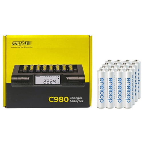 Powerex C980 Smart Charger & 16 AAA NiMH Panasonic Eneloop Battery (800 mAh)