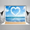 7x5ft Valentine's Day Cloud Heart Sand Beach Photography Backdrop Photo Booth Background