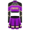 thumbnail image 3 of vastwit Women Schoolgirl Cheerleading Team Uniform Long Sleeve Crop Tops with Pleated Skirt Purple XXL, 3 of 6