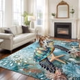 thumbnail image 2 of 8'x10' Area Rugs, Coastal Sea Turtle Indoor Outdoor Area Rug for Living Room Bedroom, Vintage Teal Nautical Beach Botanical Washable Bathroom Rugs Kitchen Floor Carpet Mats Home Decor Aesthetic, 2 of 8