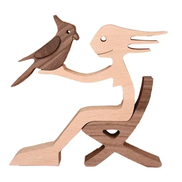 Bonita figura de perro de madera con forma de cachorro familiar, adorno artesanal, regalo natural para accesorios de decoración del hogar, esculturas hechas a mano