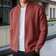 thumbnail image 2 of Mens Zip Up Sweater Jacket Light Slim Fit Knit Stand Collar Ribbed Jackets Color Brick Red Size M, 2 of 4
