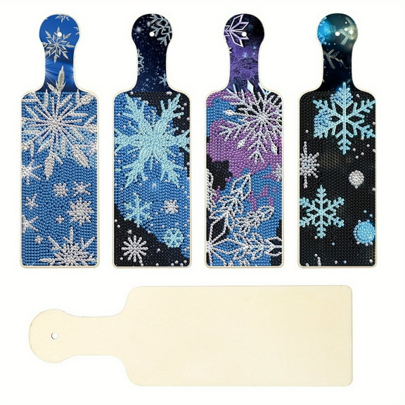 4pcs 5D Diamond Painting Cutting Board Kit Beautiful Snowflake DIY Wooden Tray for Desserts, Cheese, and Snacks Handcrafted Rhinestone Artwork Home Kitchen Decor Gift