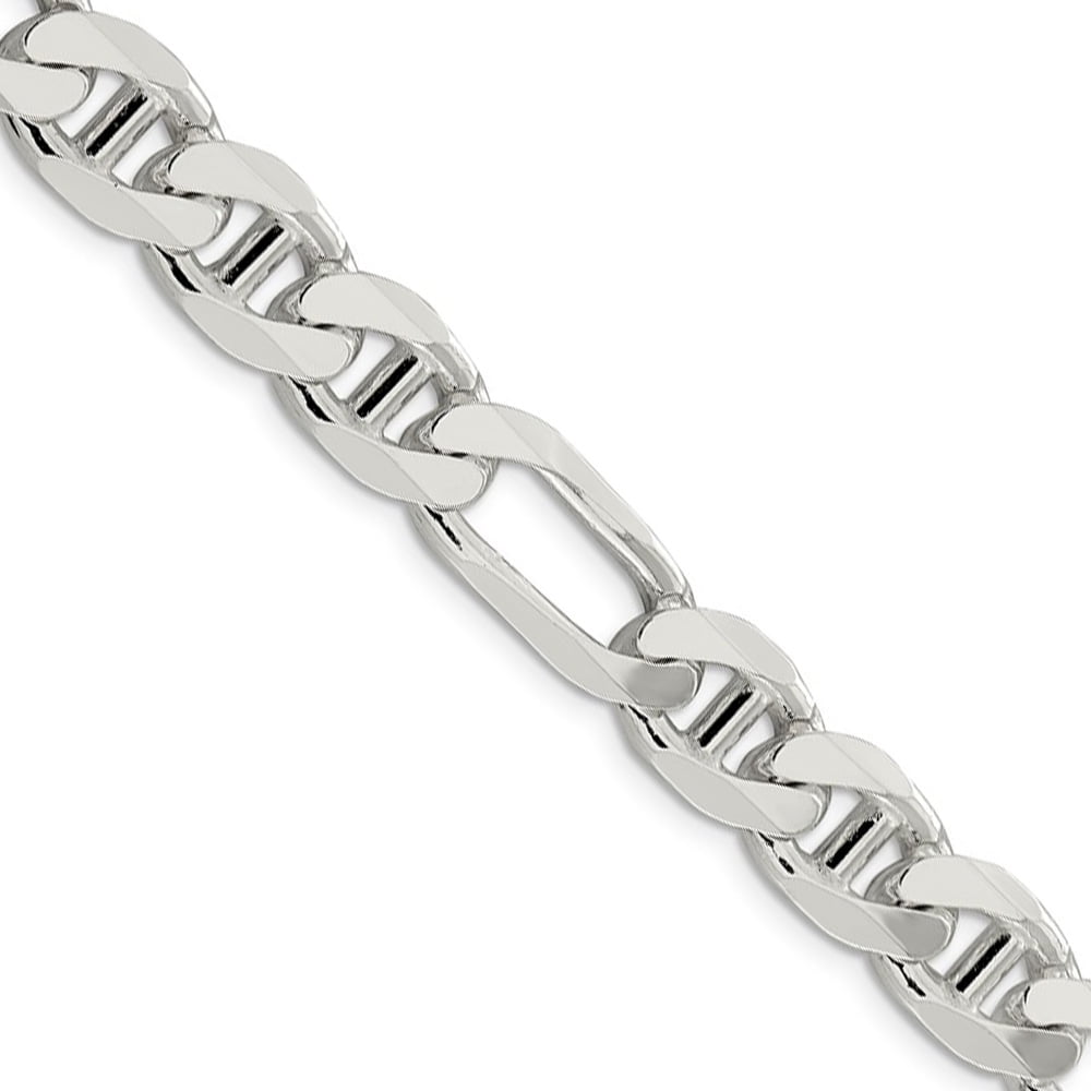 Mens 10.6mm Sterling Silver Solid Figaro Anchor Chain Necklace, 22 In ...