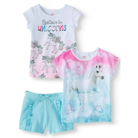 Graphic Tees & Short, 3-Piece Mix and Match Outfit Set (Little Girls & Big Girls)