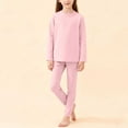 thumbnail image 2 of Fesfesfes Childrens Solid Color Semi High Neck Long Sleeve Top Elastic Waist Pants Warm Flannel Home Suit Set Cozy Homewear for Toddlers and Kids Soft Casual Outfit Playwear(Pink#1,9-10 Years), 2 of 7