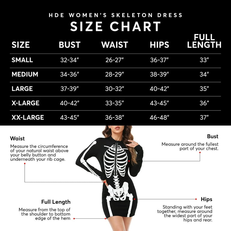 HDE Women s Skeleton Dress Halloween Costume Long Sleeve Mini